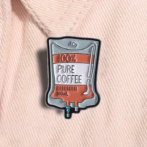100% Pure Coffee Enamel Pin, Medical Nursing Badge, Alloy Brooch for Backpacks, Fashion Accessory for Women, Cartoon Pattern, All Seasons, Lapel Brooch, Brooch Pins