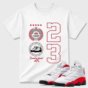 Unisex T-shirt To Match Sneakers Jordan 13 University Red - Sneaker Emblem. 100% Cotton for Casual Wear. Comfortable Summer Unisex T-Shirt to match Jordan Sneaker. Streetwear Style. urban outfitters