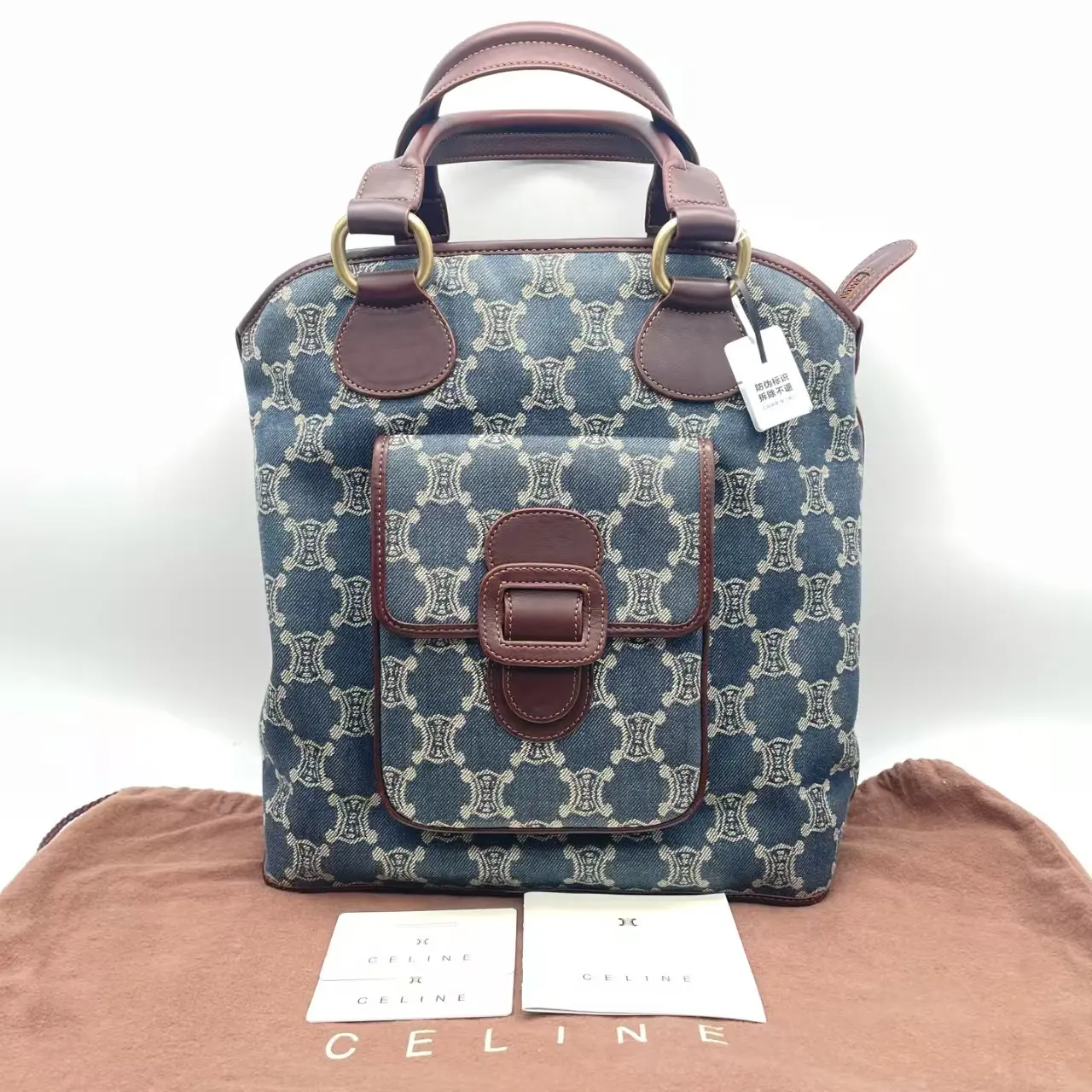 Pre-owned Celine RL4 Macadam Denim Backpack 24839391