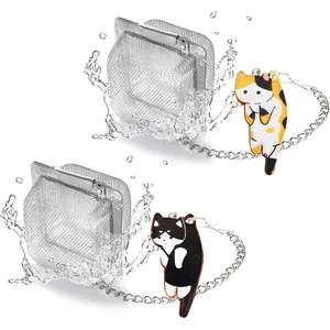 Cat Tea Infuser Set, 2 PCS Cubic Tea Diffusers for Loose Tea, Stainless Steel Tea Ball with Cute Charm Pendant, Reusable Tea Steeper for Tea Extraction and Cold Brewing, Black & Orange Cat