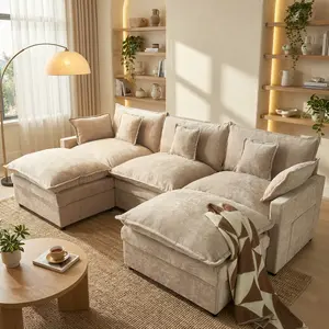 CAODOC 108” U Shaped Modular Sectional Sofa with 2 Movable Ottomans, Comfy Cloud 3 Seater Deep Seat Chenille Couch for Living Room, Breathable Fabric, Thick Cushions, Solid Wood Frame, Storage Pockets, Pet Friendly, Multi Package Shipping