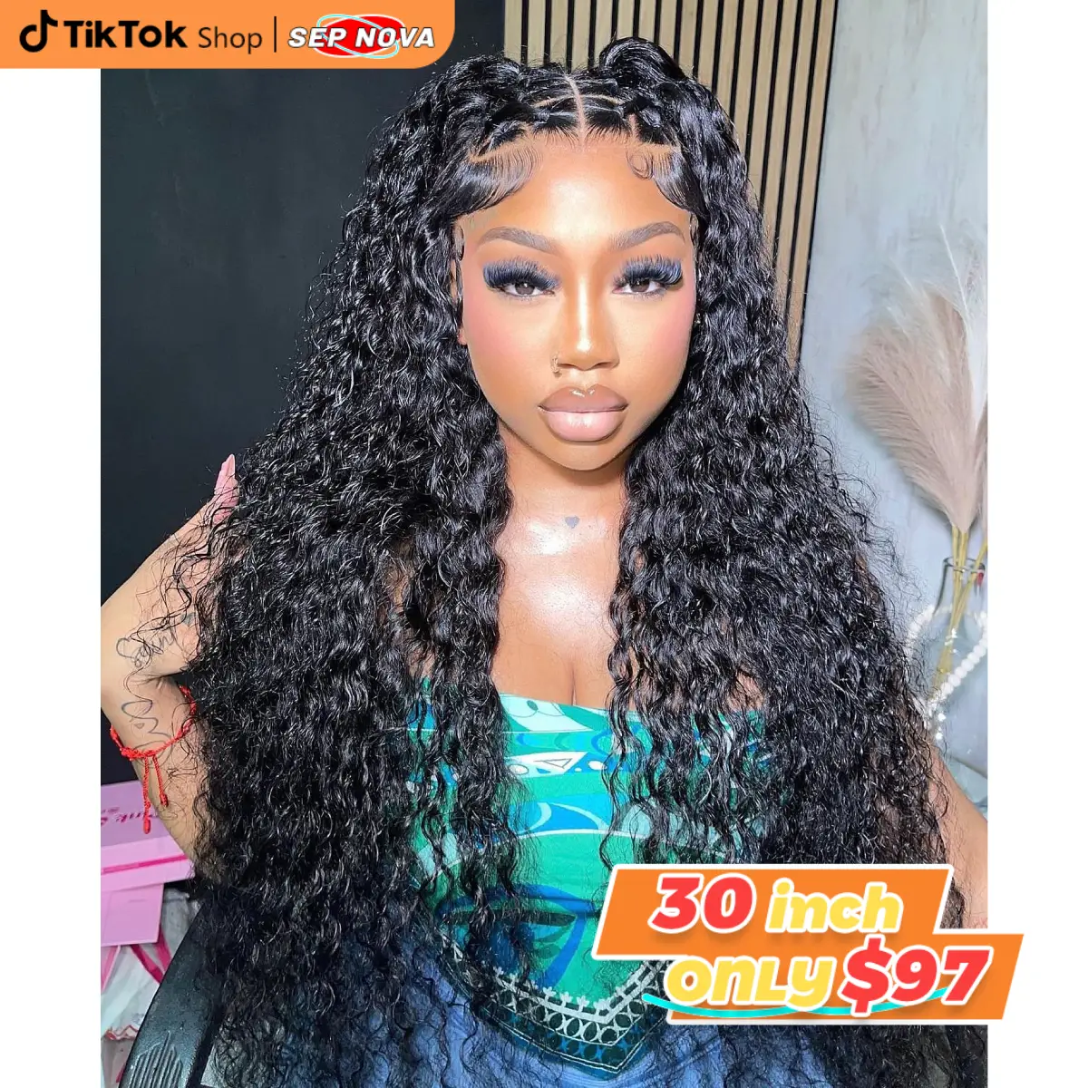 [30 inch only $97] Water Wave 13x6 Lace Front Wigs Human Hair 180 Density 13x6 HD Full Lace Frontal Wigs Pre Plucked Wet and Wavy Glueless Deep Curly