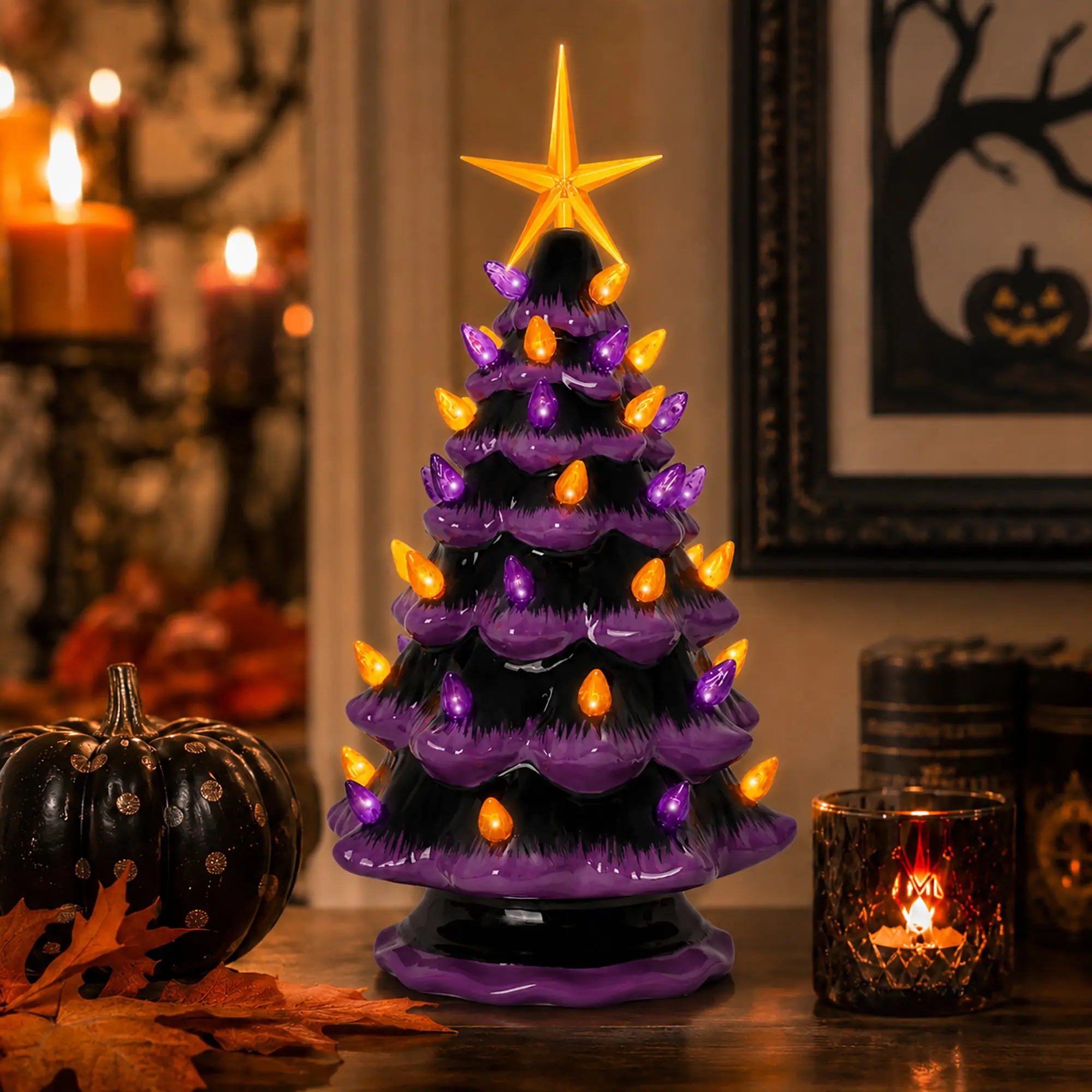Purple Halloween Ceramic Christmas Tree