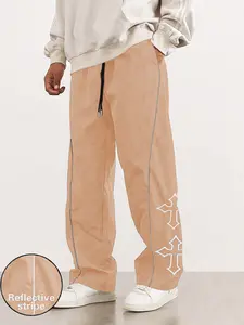 Men's Long Pants Trouser Casual Sports Regular Fit Drawstring Waist Cross Print, Spring & Fall Fashion, Comfortable Fitted Style