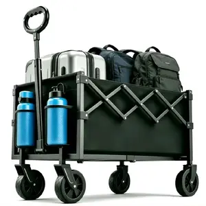 Black Folding Utility Wagon Cart - Heavy-Duty, Portable Outdoor Utility Cart for Camping, Gardening