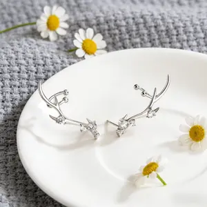 Women's Zircon-Studded Deer Antler Stud Earrings! Hypoallergenic Daily & Party Personalized Birthday Gift Jewelry