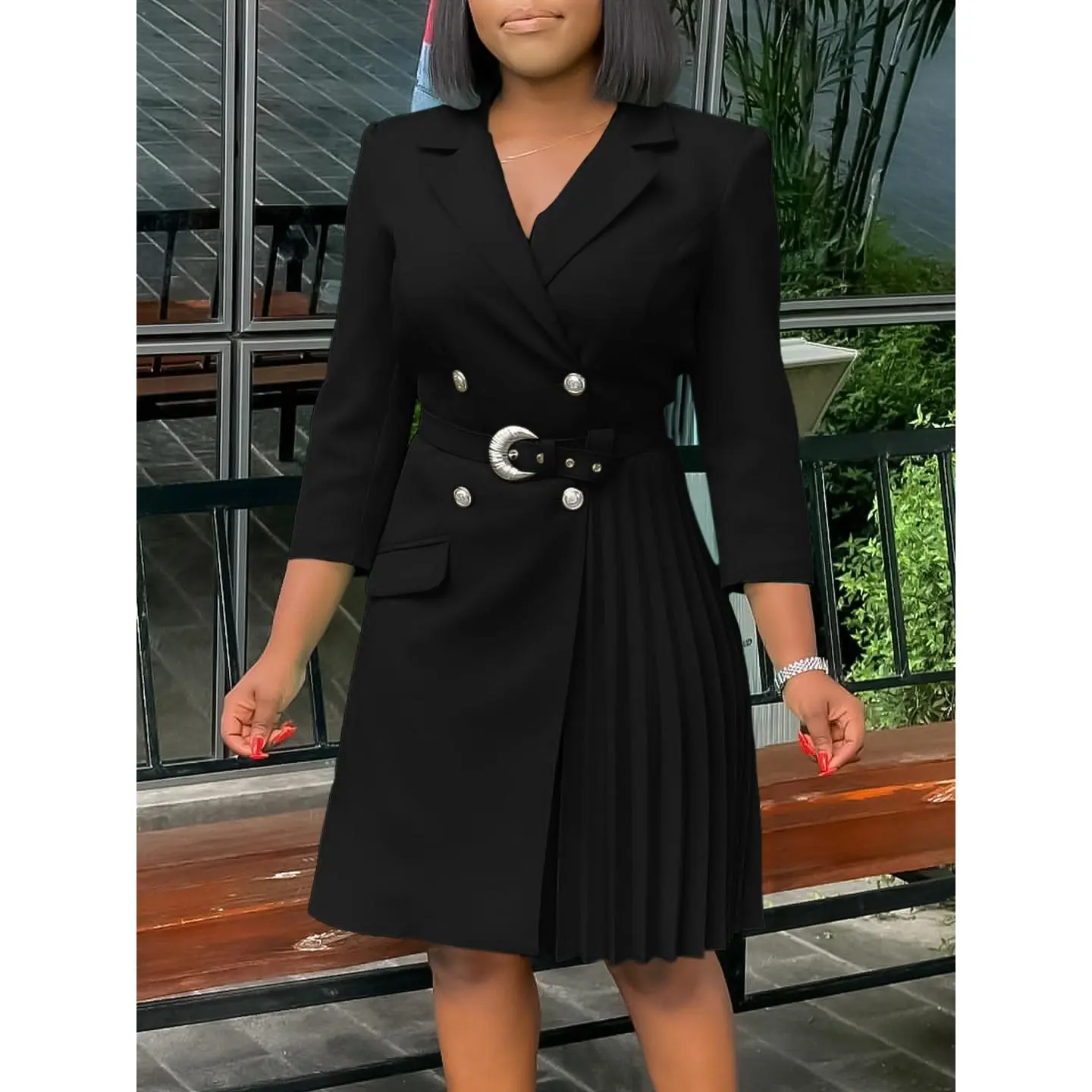 green emerald velvet dress Women's Plus Size Blazer: Stylish Workwear Suit for Curvy Women main image 1