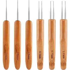 6 Pack Dreadlock Crochet Hook for Hair, 2 Styles Crochet Needle Tools for Braid Hair 0.5mm 0.75mm 1mm Needle Tip Weaving Crochet Hooks for Maintaining Real Dread
