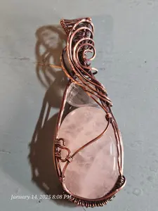 Rose Quartz & Copper Weave Pendant – Pink Artisan Jewelry