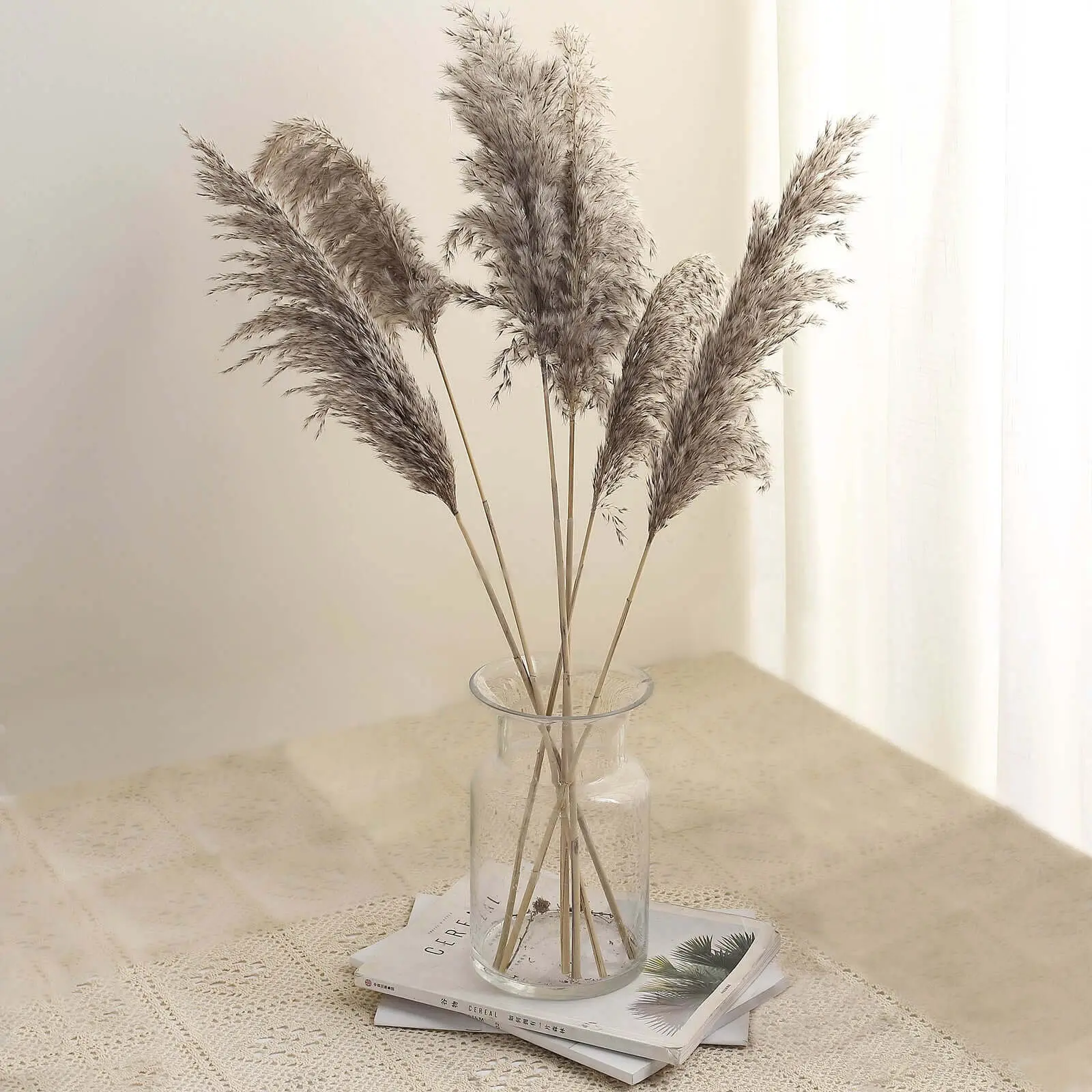 32 in Decorative Dried Pampas Grass, 6-Stem Fluffy Floral Sprays with Natural Tint for Botanical Aesthetic Home Decor