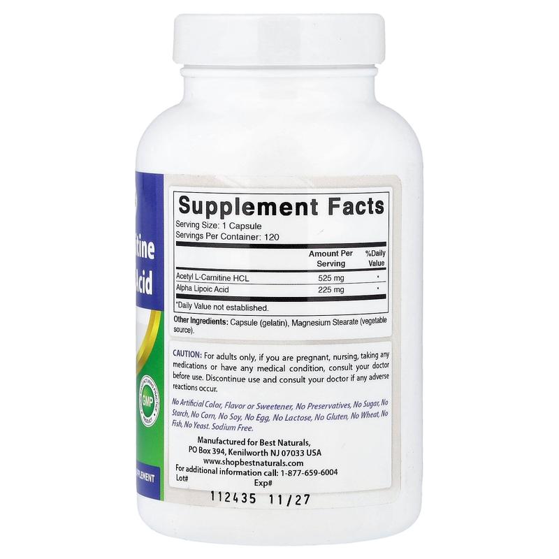 Best Naturals Acetyl L-Carnitine Alpha Lipoic Acid, 120 Capsules