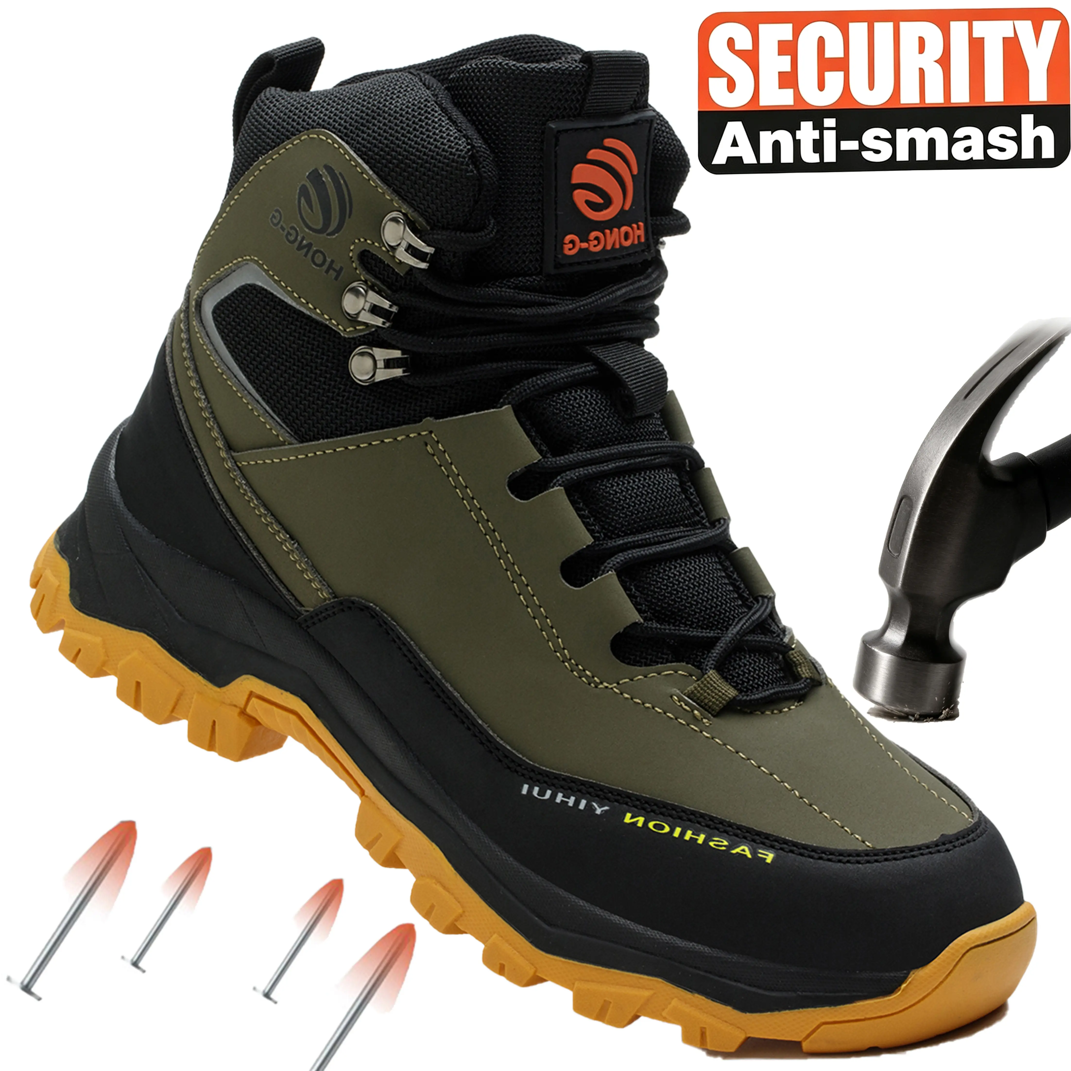 Men's Lightweight Breathable Steel Toe Safety Shoes Anti-Smash & Anti-Puncture Comfort Wear Resistant Work Boots for Construction Site Outdoor Working