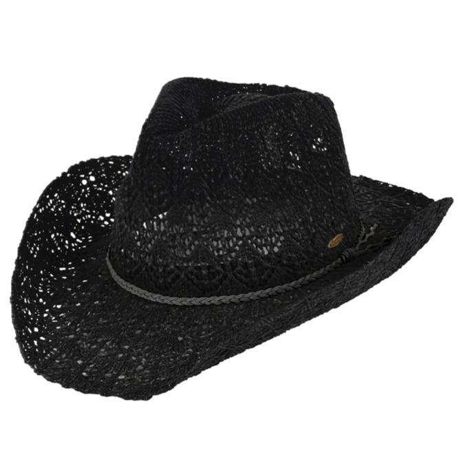 C.C Women's Panama Fedora Summer Horseshoe Lace Knitting Cowboy Hat