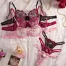 Women's Floral Embroidery Sheer Bra & Thong Set, Sexy Adjustable Strap Backless Bra & Panty Set, Lingerie Set for Women