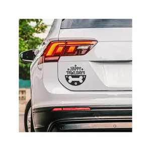 Happy Pawlidays Round Christmas Magnet 5.5" All-Weather Car Magnet with Vivid Fade-Resistant Inks for Expressive Commutes - Decor