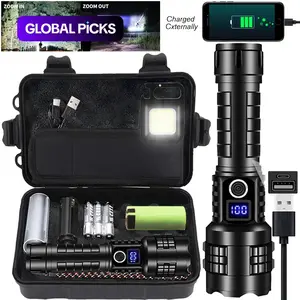 Rechargeable Flashlight, 1 Set 5 Speed Mode LED High Lumen Flashlight, Super Bright Flashlight with Holster, Powerful Handheld Portable Zoom Flashlight for Emergency Camping Hiking #GLOBAL PICKS