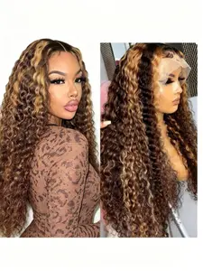 13X4 Deep Wave Lace Front Wigs in Honey Blonde P4/27 with HD Lace Frontal, Featuring Baby Hair. These Wigs Have a Density of 180% And Deep Curly Lace Fronts for Women, Pre-Plucked And Glueless Ready To Wear Wig. Human Hair Wave