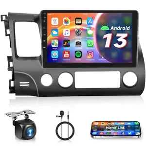 10.1 in Android 13 OS Car Radio for Honda Civic 2006-2011, 4+64GB Car Stereo with GPS Navigation, WiFi, Mirror Link, Touch Screen, Bluetooth Support, FM/RDS, EQ, SWC, Rear Camera Compatibility
