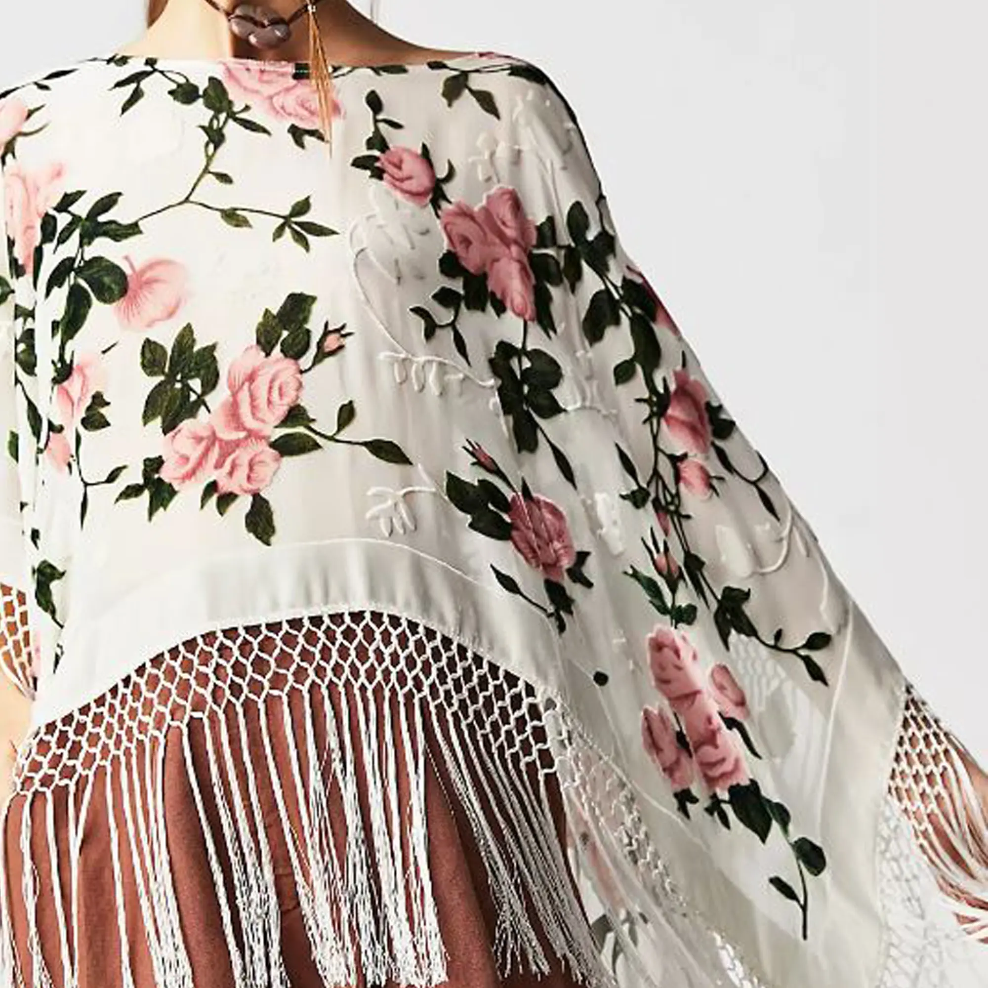 Aris A 100% Silk Velvet Burnout Poncho with Floral Print
