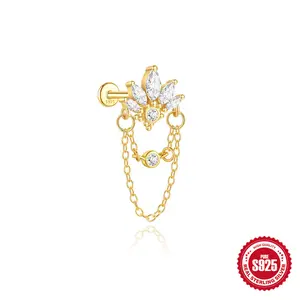 Gold Luxx Cartilage Earring Sterling Silver with Zircon Stone 1pc