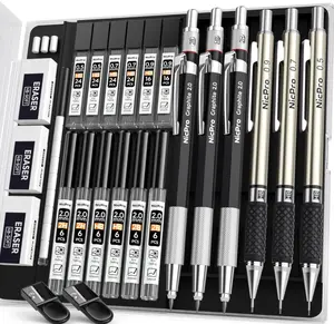 Nicpro 6PCS Art Mechanical Pencil Set, 3PCS Metal Drafting Pencil 0.5 mm & 0.7 mm & 0.9 mm & 3PCS 2mm Graphite Lead Holder (2B HB 2H) For Writing, Sketching Drawing With Lead Refills Case