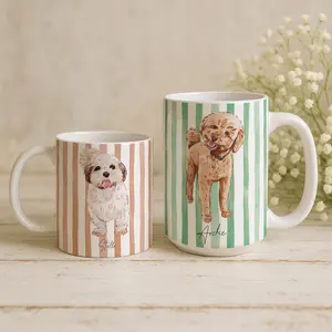 Mugora - Custom Watercolor Pet Portrait Mug – Personalized Dog or Cat Photo Cup, Unique Gift for Pet Lovers & Dog/Cat Moms
