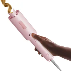 Automatic Rotating Curling Iron -  CURLPRO Beach Waves Curling Wand, Portable Hair Curler, 500 Million Ionic, Dual Voltage & Lightweight for Travel, Ceramic Coating, 1 Inch, Pink