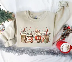 Christmas Tree Cake Coffee, Christmas Coffee Lover Sweatshirt, Women Sweatshirt, Gift For Women, Peppermint Iced Latte Sweatshirt