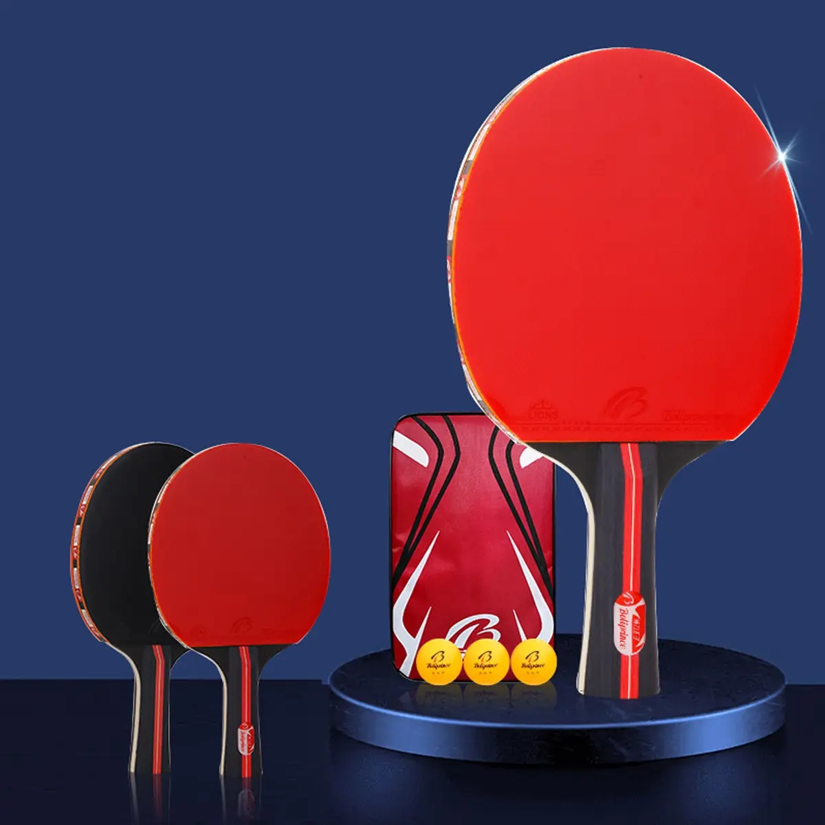 Ping Pong Paddle Set for Beginners & Advanced Players, 2 Premium Quality Rackets + 3 Balls, Blue/ Sponge, Ideal for Tournament Play