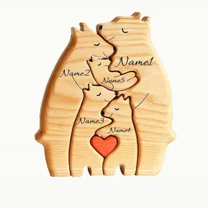 Wooden Jigsaw Mother and Baby Bear Set, Handcrafted DIY Ornaments, Perfect Gift for Mother's Day, Unique Present for Moms