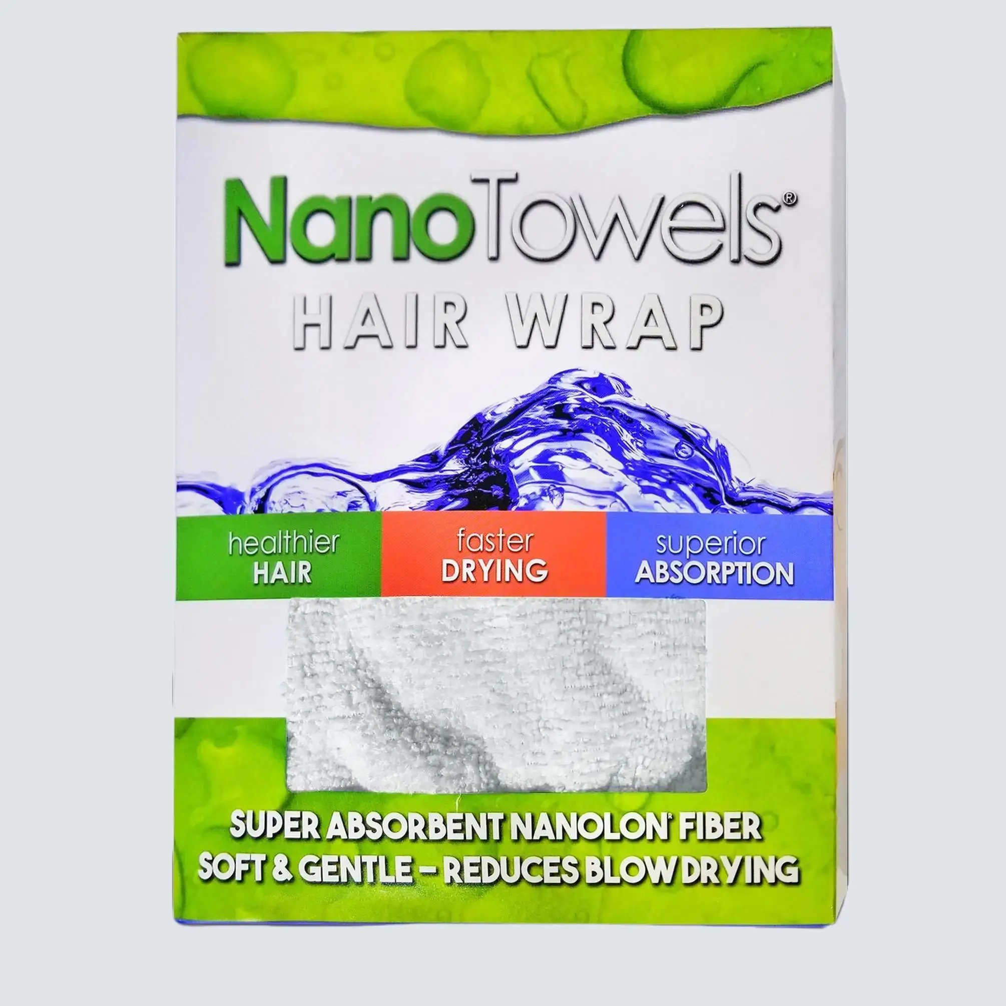 Nano Towel Hair Drying Wrap - Hair Turban Towel for Fine, Delicate, Thinning, Curly & Frizzy Locks, Dryer Replacement, 10x26in, Absorbent, Breathable, One Size Fits All