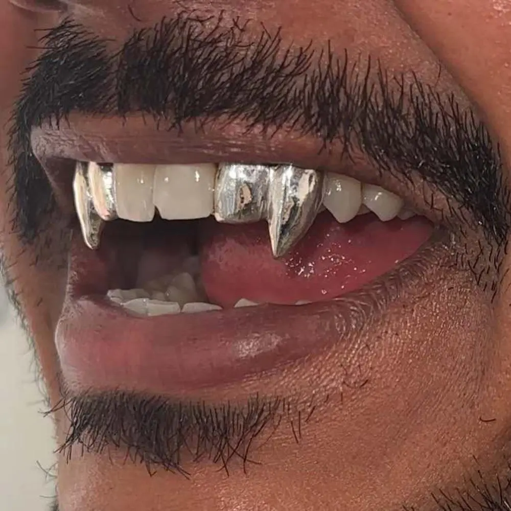 Teeth Accessory for Men, 2-Piece Hip Hop Double Fangs, Funky Unique Copper Set for a Cool Party Gift, Grillz Teeth, Funky Unique Accessories, Cosplay Accessories