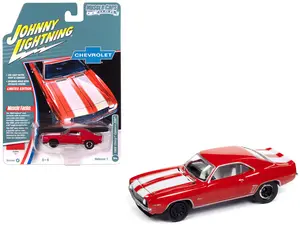 1969 Chevrolet Camaro Z28 Red with White Stripes and Interior "Muscle Cars USA" 1/64 Diecast Model Car by Johnny Lightning