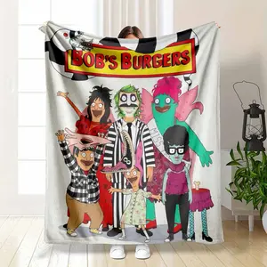 Funny Bob's Burgers Beetlejuice Mashup Blanket Belcher Family Horror Comedy Print Soft Flannel Fleece Throw Halloween Costume Pattern Gift For Fan