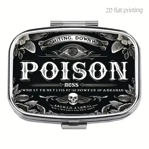 Vintage Gothic Mini Medicine Box, Skull & Floral Pattern Dual Compartment Metal Plastic Travel Organizer, Handbag Pocket Use, Unique Gift Idea