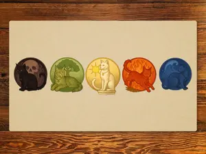 MTG Cat Playmat – Five Mana Cats | Magic the Gathering Playmat | TCG Mat for Commander, EDH, Standard | Fantasy Cat Art Gift