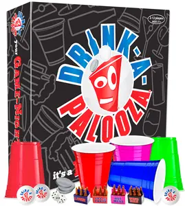 DRINK-A-PALOOZA Party Game: It’s a Party in a box! Fun Gift Set Table Top Card Games and more! | great for White Elephant Holiday Party, Camping Outdoor Snowboarding Skiing Beach Trips with friends | 2-12 players board