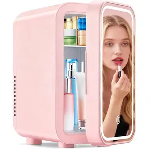 Mini Skincare Fridge Small Refrigerator for Bedroom, Beauty Fridge for Makeup with Dimmable LED Mirror, 6 L / 8 Cans Compact Portable Cooler for College Dorm, Office, ,