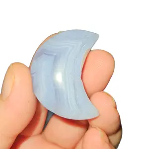 Blue Lace Agate Moon -  Hand carved crystal-  Celestial