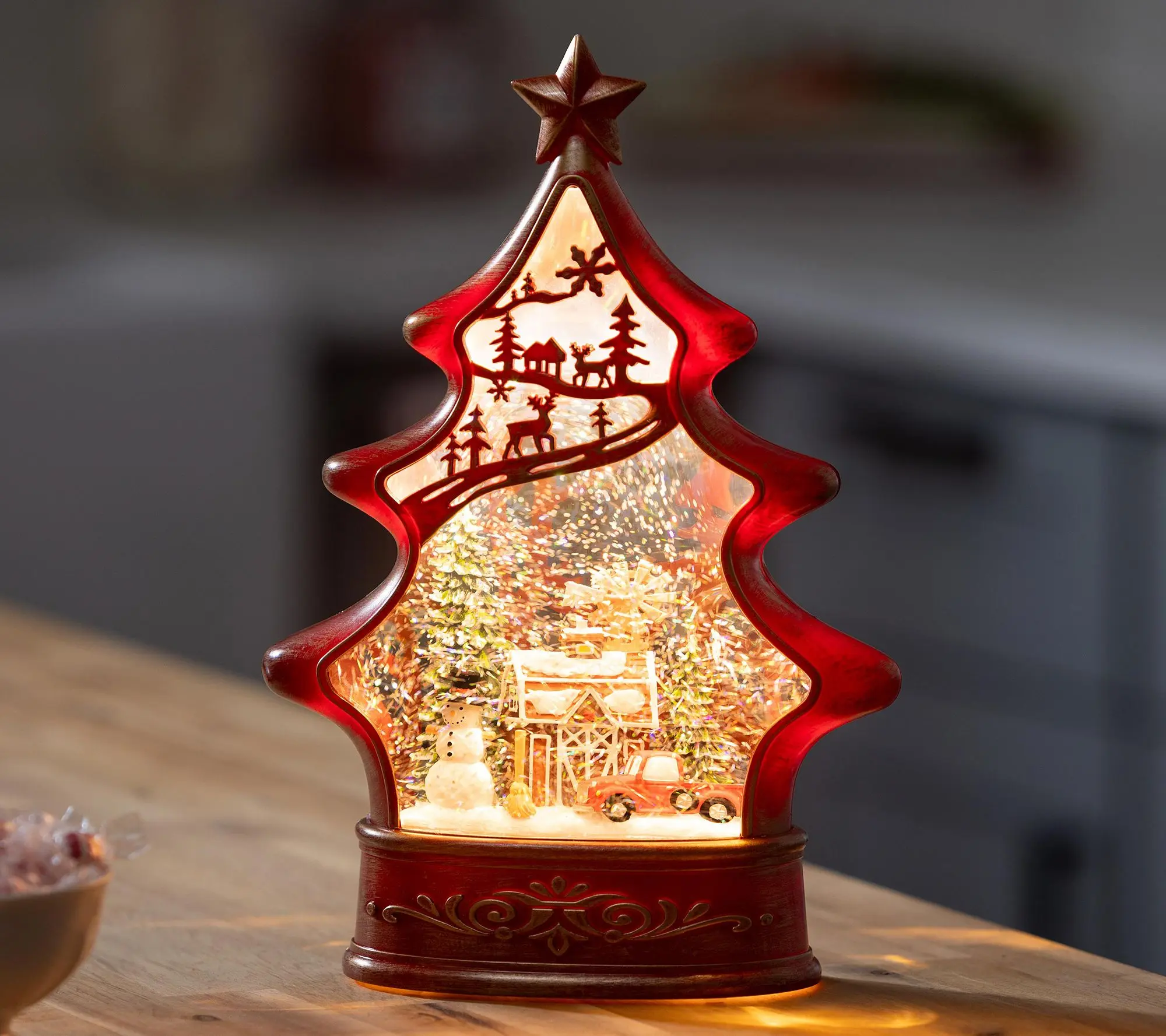 Evergreen 11"H LED Gingerbread Tree Water Lantern Table Decor