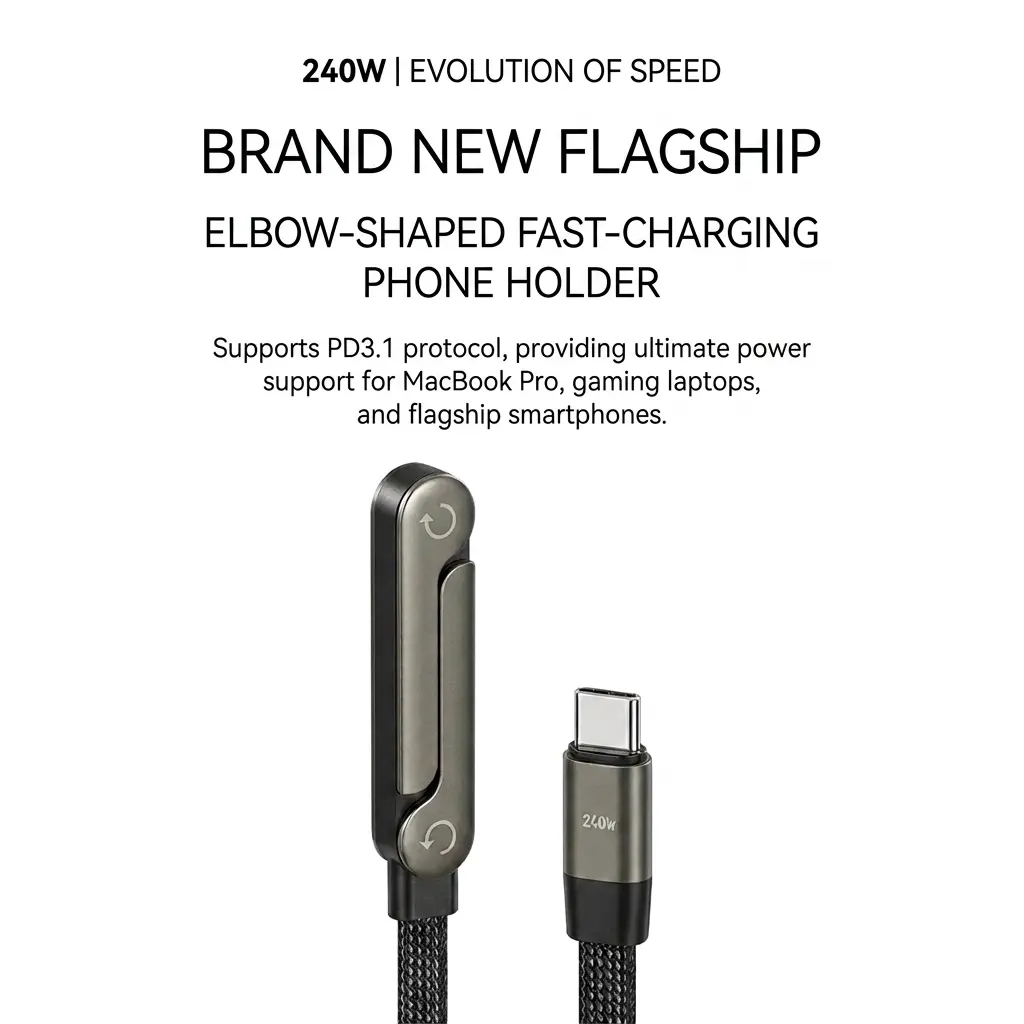 2-in-1 Fast Charging Cable with Built-In Stand, Portable Holder & Phone Accessories, for Phones & Devices, Black