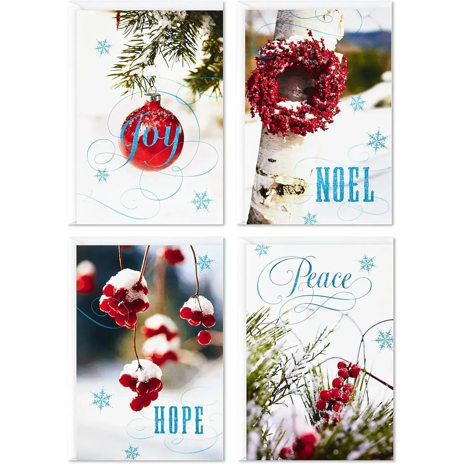 Image Arts Glitter Boxed Christmas Cards - 24 Cards with Envelopes, 4 Unique Designs, Glitter Accents, Season Greetings, Office Stationery Supplies for Friends, Four Unique Designs