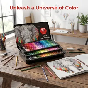 180 Colored Pencil Set for Adults Artists - Rich Pigment Soft Core -12 Metallic Pencil - Ideal for Coloring Drawing Sketching Shading Blending - Vibrant Color（Tin Case）