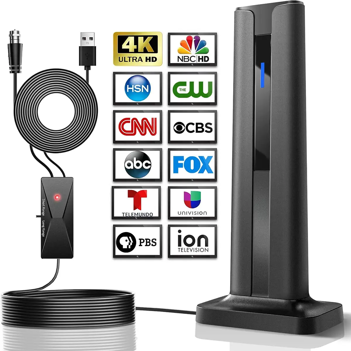 Digital TV Antenna for Smart TV Indoor Digital TV Antenna with 3M Stick Base, 360°&Long Range Reception HDTV Antenna for Local Channels, Easy Installa