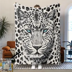 Comfortable Flannel Blanket with Snow Leopard Print, All Seasons Soft Throw for Sofa Bed Nap, Cozy Home Decor Accessory