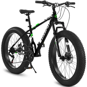 26 Inch 24 Inch Fat Tire Bike Adult/Youth Full Shimano 21 Speed Mountain Bike, Dual Disc Brake, High-Carbon Steel Frame, Front Suspension, Mountain Trail Bike, Urban Commuter City Bicycle tiktokshopspringglowup