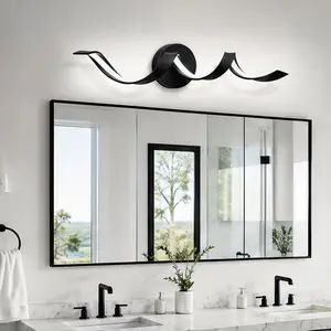 ARCH Modern LED Bathroom Vanity Light Fixture, 24-Inch Dimmable Black Metal Wall Sconce, Spiral Design Acrylic Shade, 15W Over Mirror Lighting for Bathroom, Living Room, Hallway, Fog-Proof & Moisture-Proof, Hardwired Easy Install, Black Color Options