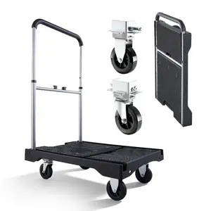 VEVOR Foldable Push Cart Dolly, 330 lbs Capacity, Folding Platform Truck with Swivel Wheels, Moving Platform Hand Truck Flatbed Cart, Adjustable Push Handle, for Easy Storage, 26.8x 19.5x 4.5 inVEVOR Super Brand Day