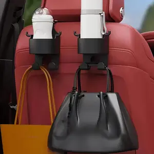 1 or 2 Car Headrest Hooks with Cup Holder, Adjustable Straps for All Car Models, Ergonomic Storage Solution, Sturdy PP Material, Car Organizers