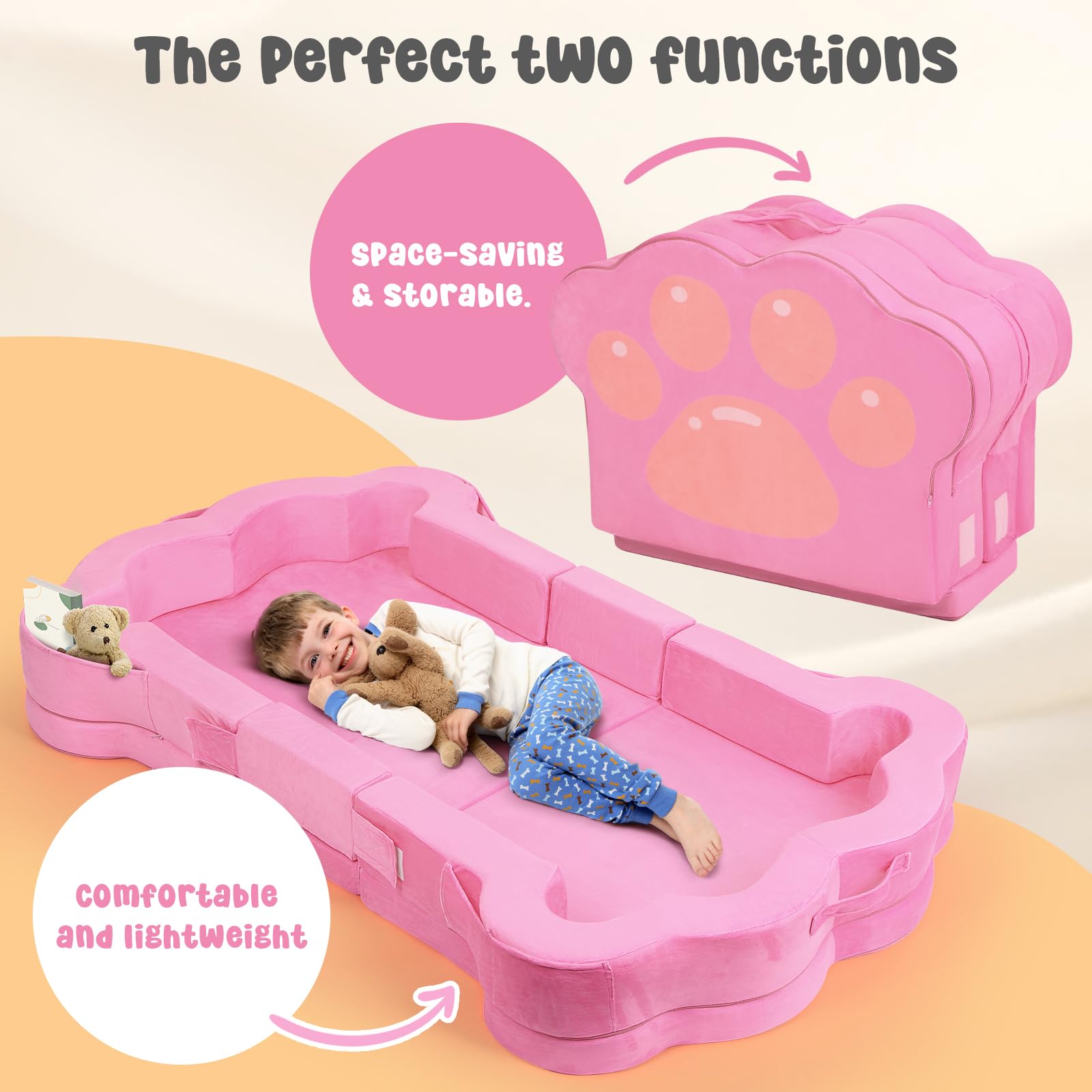 Portable Toddler Floor Bed,Foldable Toddler Travel Bed with Washable Cover for Kids,Soft and Safe